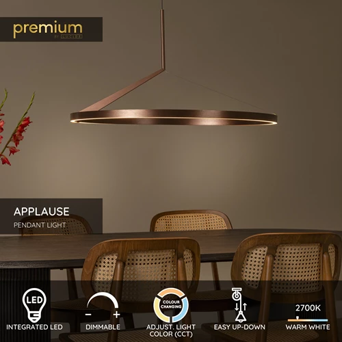 Lucide APPLAUSE - Pendant light - Ø 80 cm - LED Dim. - CCT - 1x50W 2700K/4000K - Hand Wave Sensor - Coffee | Premium - USP